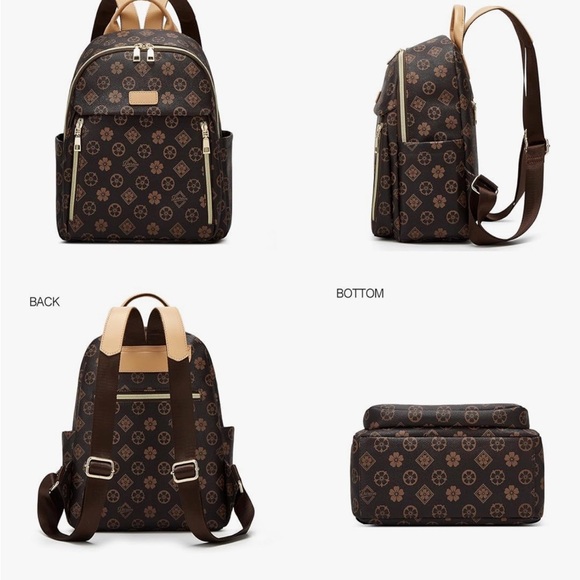 Elegant Brown Patterned Women's Backpack Set - Picture 3 of 5